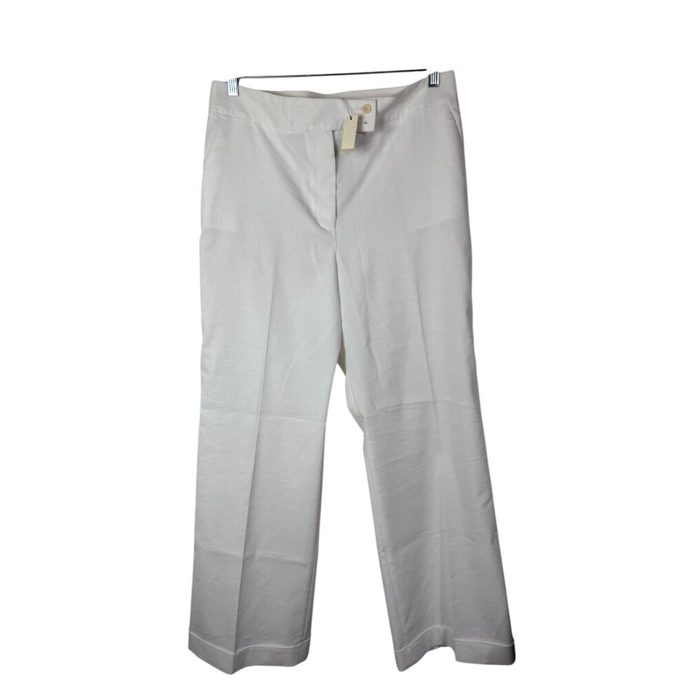 NEW Talbots White Wide Leg Linen Blend Trouser Pants Sz 14 Lagenlook Minimalist